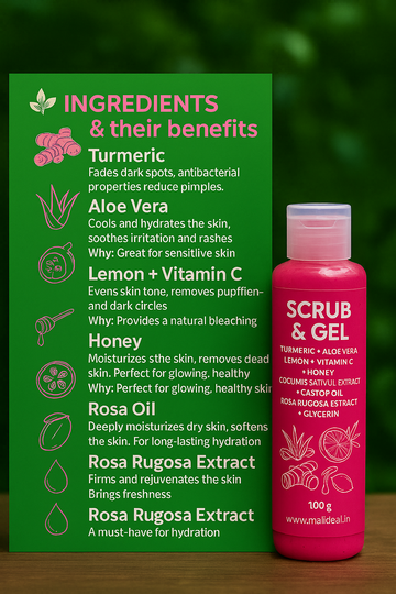 Turmeric & Lemon, Aloe Vera Scrub Gel 100g Moisturizing Care, Skin Brightening, Travel-Friendly Size